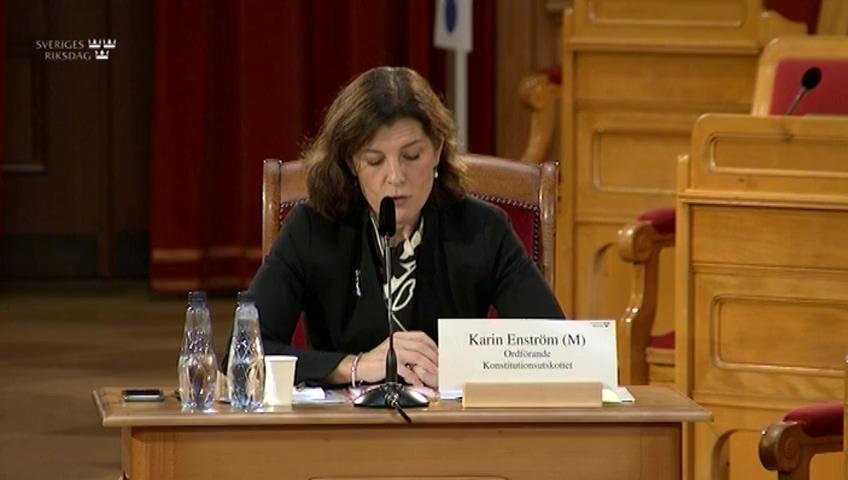 Stillbild från Öppen utfrågning, KU-utfrågning med tidigare arbetsmarknadsminister Ylva Johansson (S)