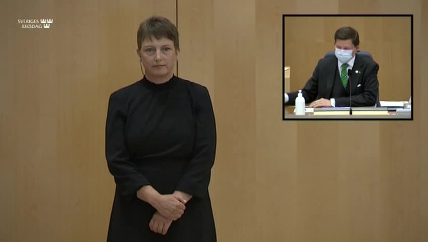 Stillbild från Övrigt kammaren, Prövning av förslag till statsminister - teckenspråkstolkad