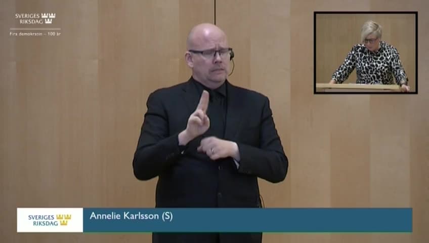 Stillbild från Övrigt kammaren, Prövning av förslag till statsminister – teckenspråkstolkat