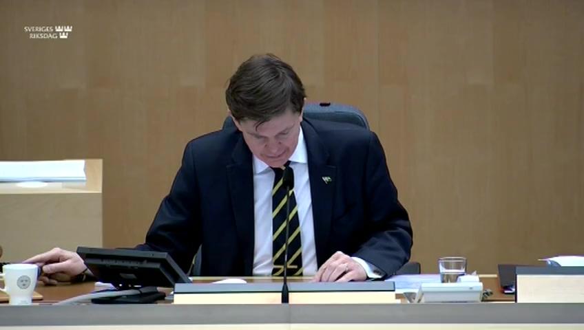 Stillbild från Debatt om förslag, Omvänd skattskyldighet vid omsättning av vissa varor