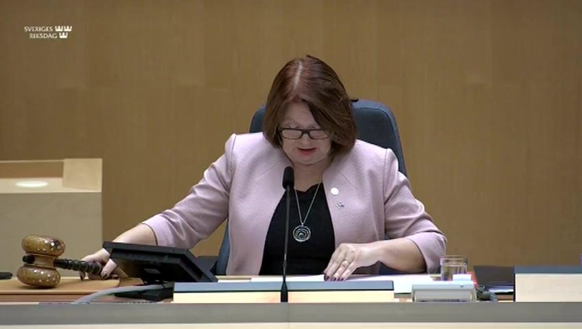 Stillbild från Debatt om förslag, Upphävande av bestämmelse i lagen om författningssamlingar för riksdagsförvaltningen, Riksbanken och Riksrevisionen