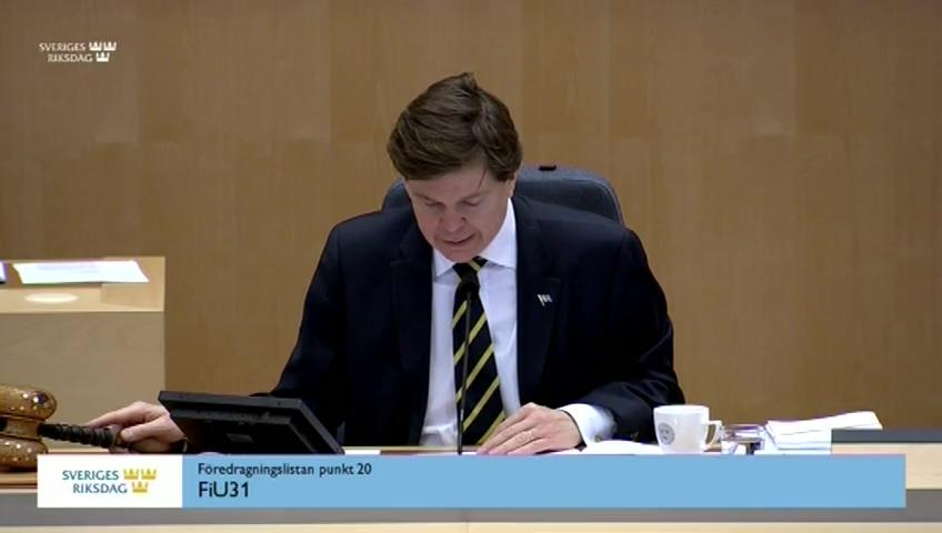 Stillbild från Debatt om förslag, Medgivande för Riksbanken att ge kredit till IMF