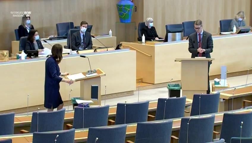 Stillbild från Interpellationsdebatt, Finansinspektionens tillsyn över de noterade tillväxtföretagen