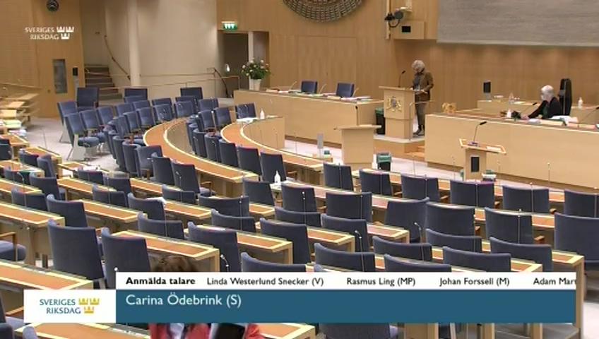 Stillbild från Debatt om förslag, Översyn av regleringen om sluten ungdomsvård