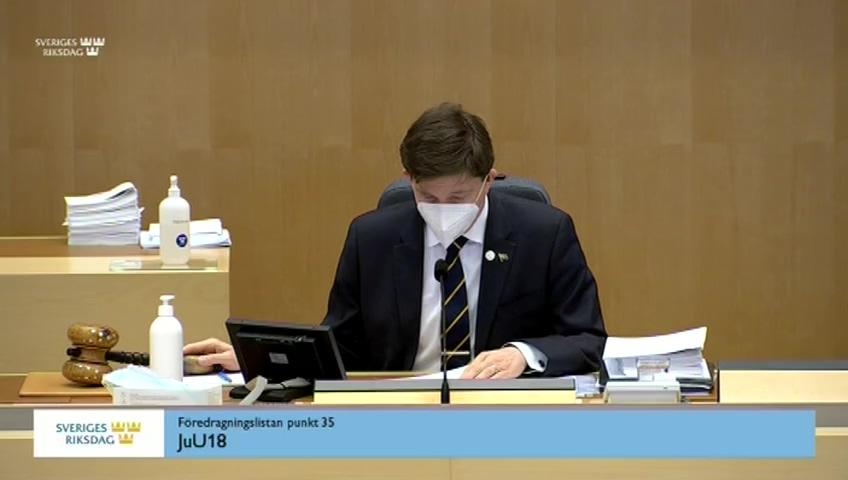 Stillbild från Debatt om förslag, Redovisning av användningen av hemliga tvångsmedel under 2019