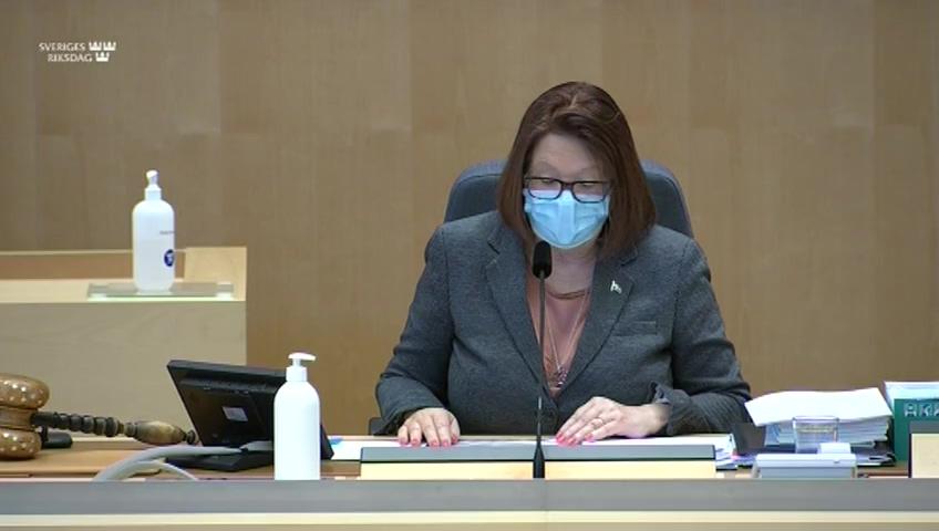 Stillbild från Debatt om förslag, Förlängning av reglerna om förebyggande sjukpenning för riskgrupper