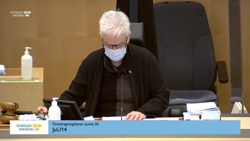 Stillbild från Debatt om förslag, En ny straffbestämmelse som skyddar betalningsverktyg