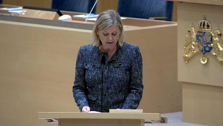 Stillbild från Interpellationsdebatt, Slopande av överskottsmålet