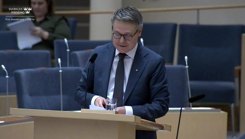 Stillbild från Interpellationsdebatt, Lantmäteriets effektivitet samt möjligheten för kommuner att bli lantmäterimyndighet