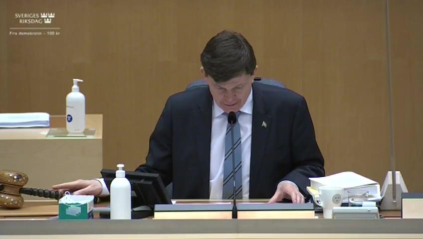 Stillbild från Debatt om förslag, Uppföljning av riksdagens tillämpning av subsidiaritetsprincipen