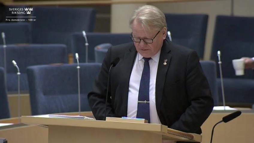Stillbild från Interpellationsdebatt, Villkoren för de frivilliga försvarsorganisationerna och ett starkt totalförsvar