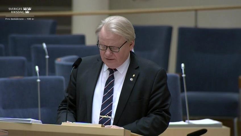 Stillbild från Interpellationsdebatt, Försvarsmaktens jämställdhetsarbete