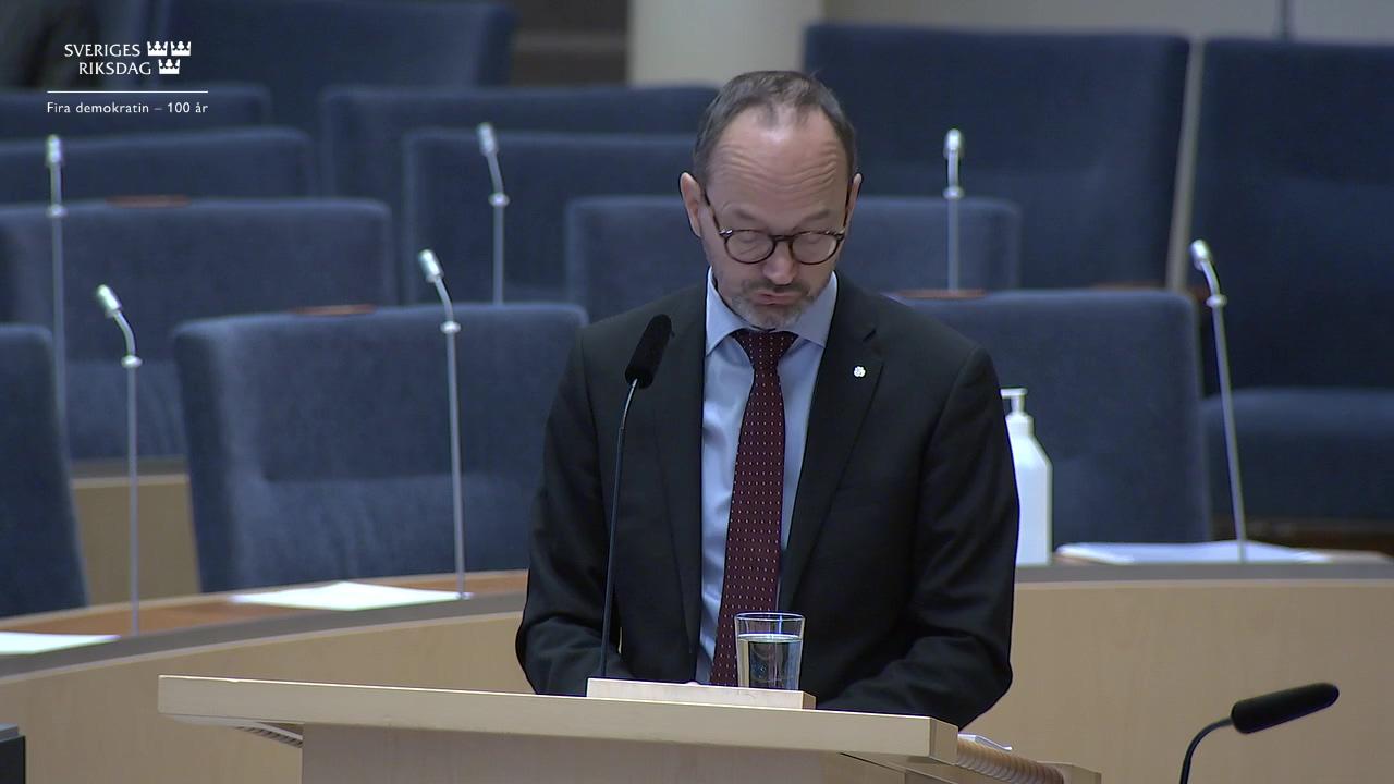 Stillbild från Interpellationsdebatt, Ministerråd för infrastruktur