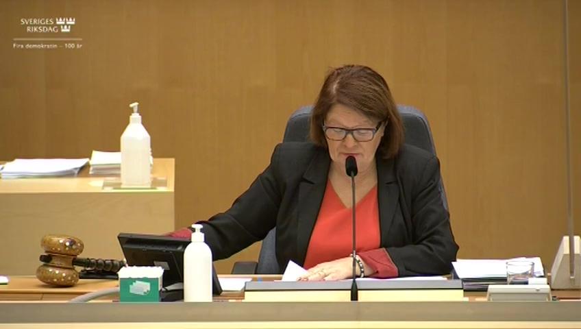 Stillbild från Debatt om förslag, Redovisning av fördelning av medel från Allmänna arvsfonden under budgetåret 2020