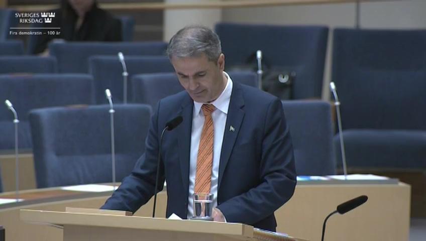 Stillbild från Interpellationsdebatt, Svenska Jägareförbundets uppdrag att sköta jakt- och viltvård 