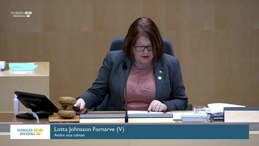 Stillbild från Debatt om förslag, Säkerhetsprövning av domare och några andra frågor som rör Domarnämnden