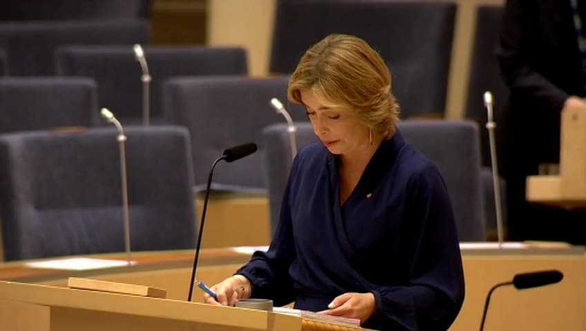 Stillbild från Interpellationsdebatt, Förflyttningen av generaldirektör Ann-Marie Begler