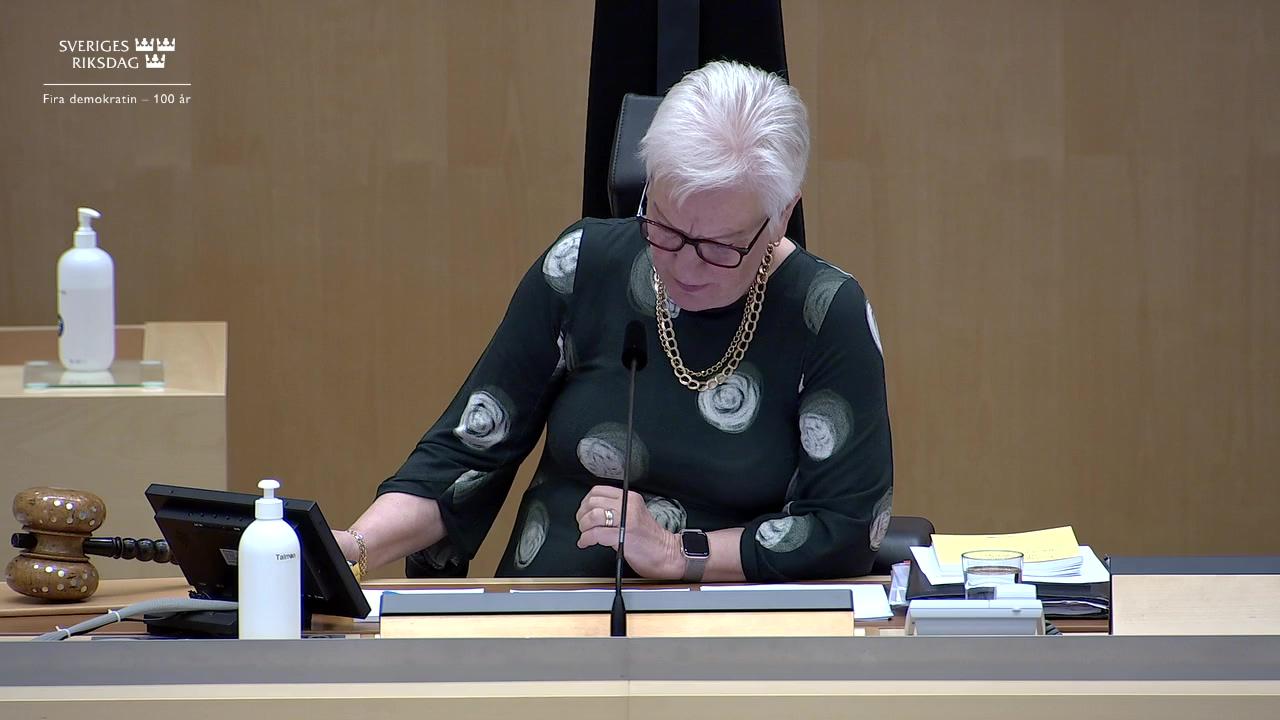 Stillbild från Debatt om förslag, Kompletteringar till regelverket om säkerhetsskydd i riksdagen och dess myndigheter