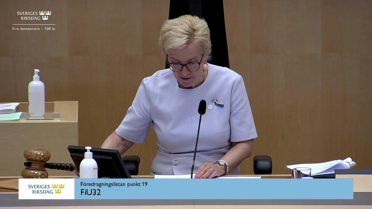 Stillbild från Debatt om förslag, Kompletterande bestämmelser till EU:s förordning om återhämtning och resolution av centrala motparter