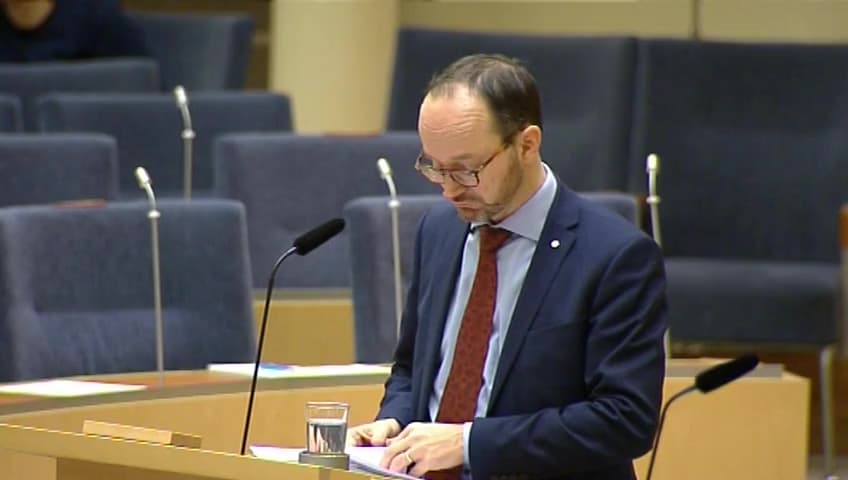 Stillbild från Interpellationsdebatt, Finansiella risker kopplat till miljözoner
