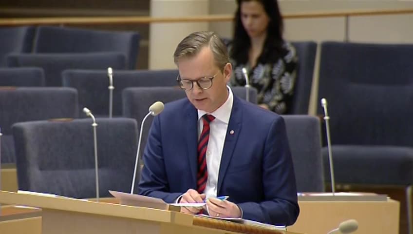 Stillbild från Interpellationsdebatt, SAS flytt av verksamhet utomlands 