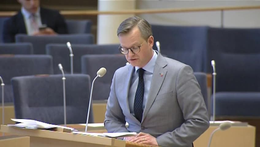 Stillbild från Interpellationsdebatt, Statens ägande av Telia