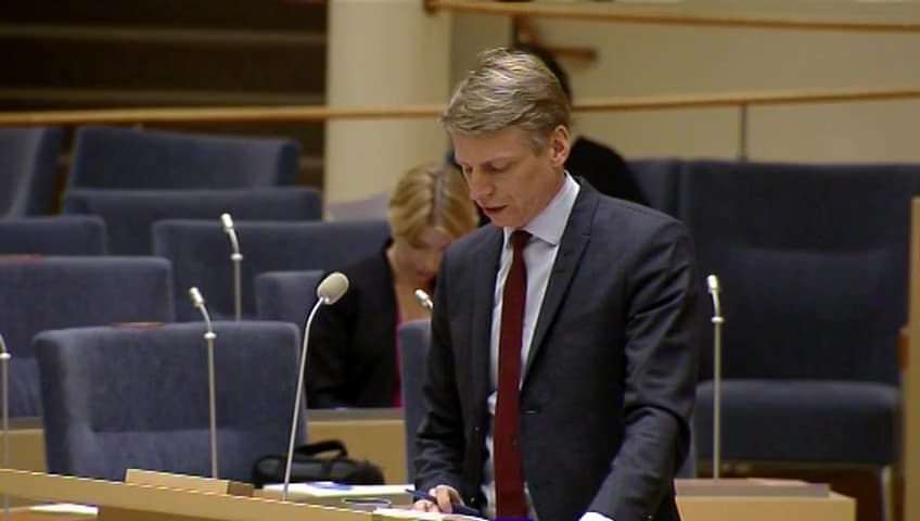 Stillbild från Interpellationsdebatt, Översynen av det penningpolitiska ramverket och riksbankslagen