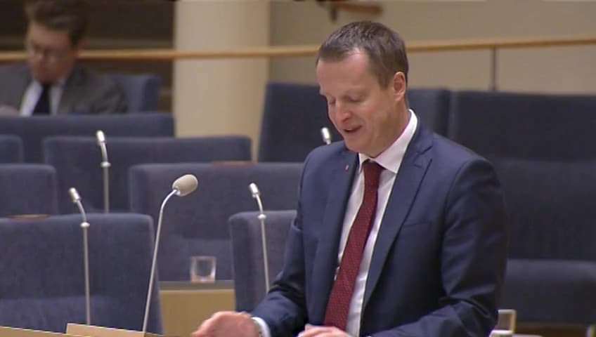 Stillbild från Interpellationsdebatt, Polisutbildningen vid Södertörns högskola