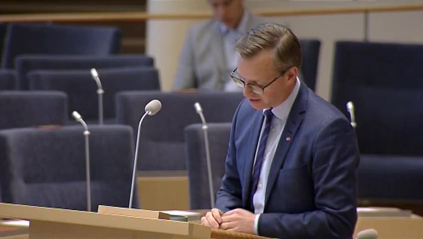 Stillbild från Interpellationsdebatt, Minskade medel för företagsrådgivning