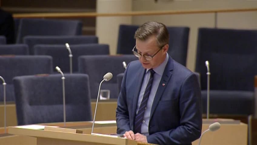 Stillbild från Interpellationsdebatt, Nedläggningen av Findus i Bjuv