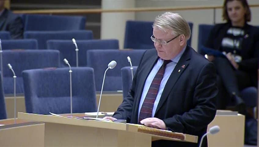 Stillbild från Interpellationsdebatt, Ett svensk-finländskt försvarsförbund 