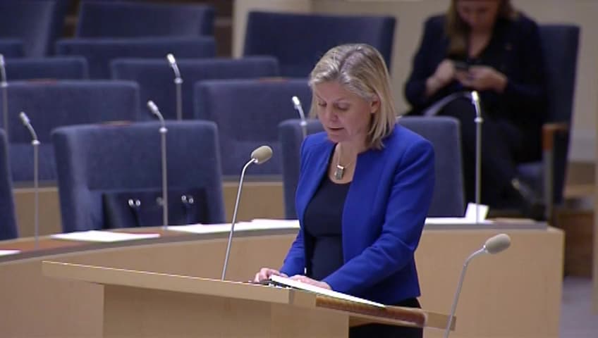 Stillbild från Interpellationsdebatt, Finansministerns bristande kontroll över offentliga finanser