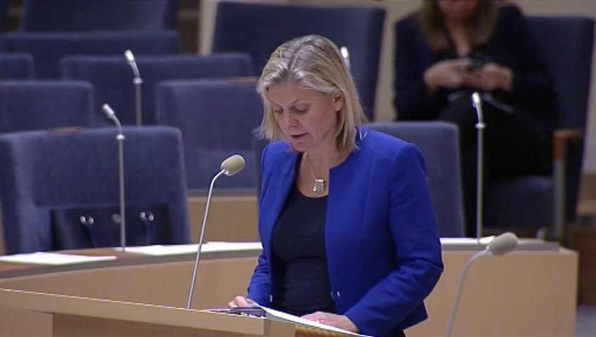 Stillbild från Interpellationsdebatt, Ytterligare skattehöjningar på grund av flyktingmottagandet