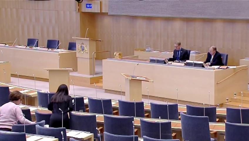 Stillbild från Debatt om förslag, Ändringar i offentlighets- och sekretesslagen med anledning av Försvarsexportmyndighetens avveckling