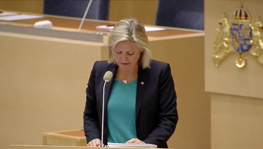 Stillbild från Interpellationsdebatt, Sjunkande intäkter från arbetsgivaravgifterna 