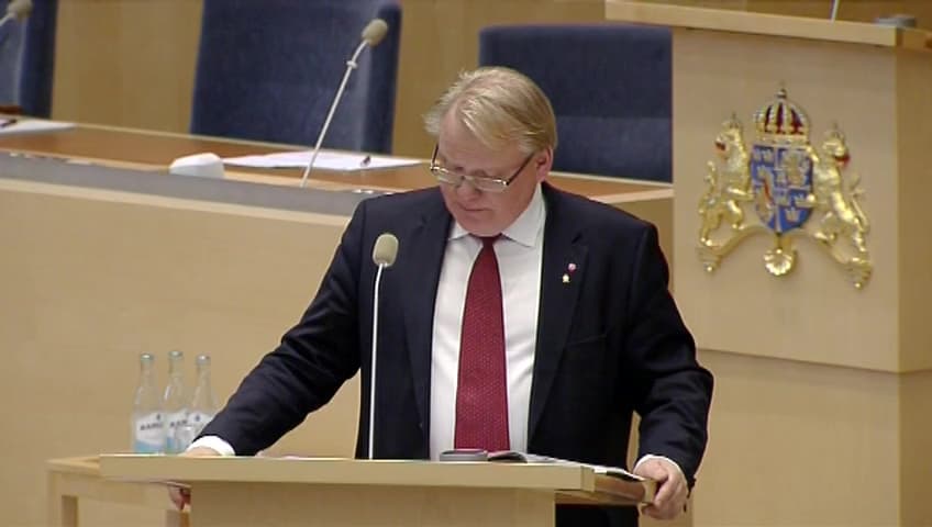 Stillbild från Interpellationsdebatt, Samlad styrning och planering av totalförsvaret