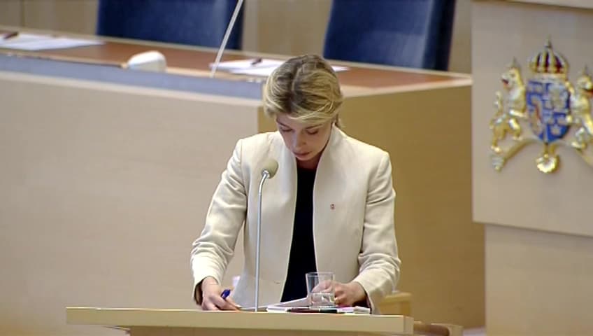 Stillbild från Interpellationsdebatt, Företagens bekostande av sjukförsäkringen