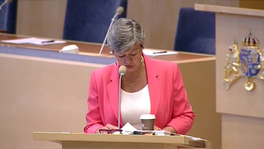 Stillbild från Interpellationsdebatt, Dialog mellan arbetsmarknadsministern och företag