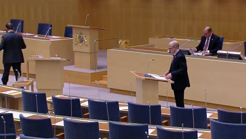Stillbild från Interpellationsdebatt, Nedläggningshotet mot Bromma flygplats och konsekvenserna för Tvärbanans utbyggnad