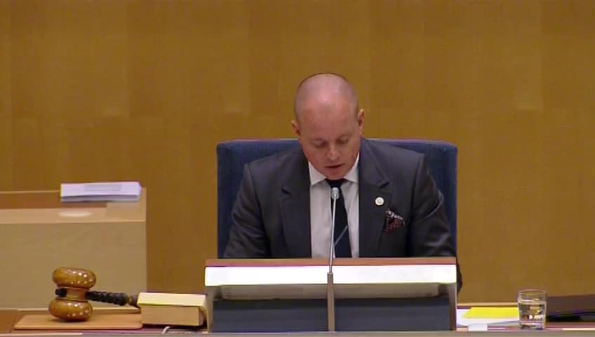 Stillbild från Debatt om förslag, Resultatskrivelse avseende det finansiella systemet