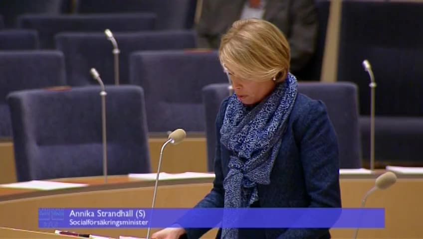 Stillbild från Interpellationsdebatt, Syftet med borttagandet av den bortre tidsgränsen i sjukförsäkringen