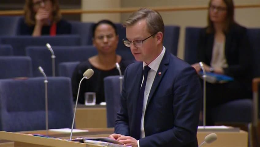 Stillbild från Interpellationsdebatt, Klausulen om investeringsgaranti i frihandelsavtalen med Kanada och USA