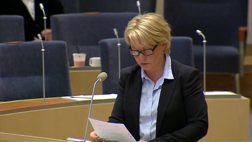 Stillbild från Interpellationsdebatt, Gemensamma trygghetssystem eller privata försäkringar