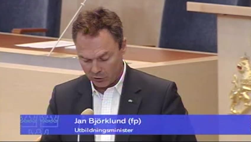 Stillbild från Interpellationsdebatt, Dubbelgranskning av nationella prov med anledning av ökad betygsinflation