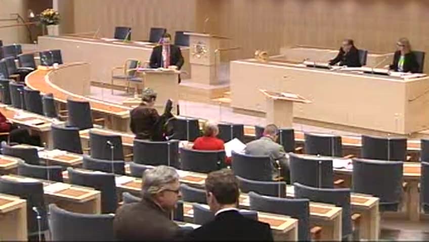 Stillbild från Interpellationsdebatt, ROT-avdraget samt allmännyttan och andra byggnader än privatägda