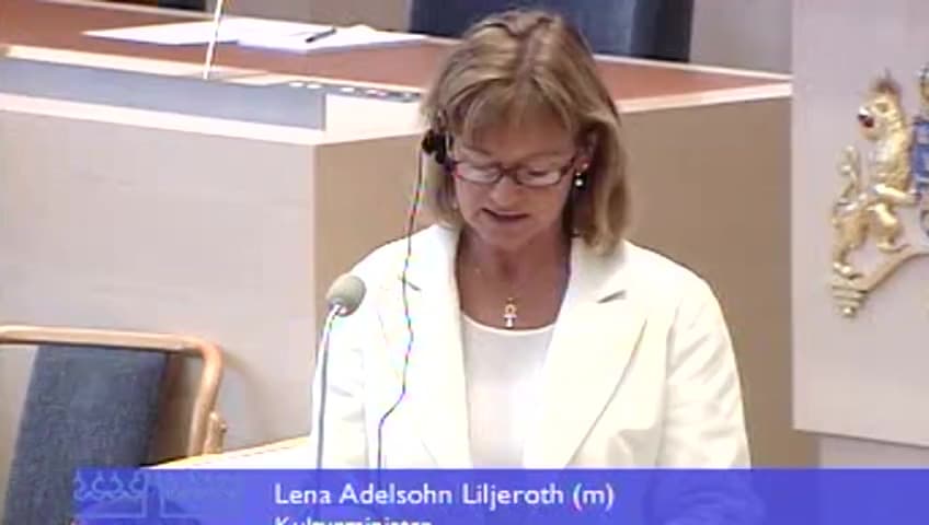 Stillbild från Interpellationsdebatt, Konstnärers ersättning vid utställningsuppdrag