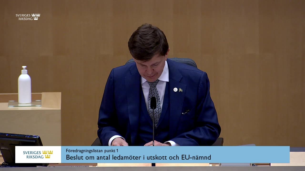 Stillbild från Övrigt kammaren, Beslut om antal ledamöter i utskott och EU-nämnd