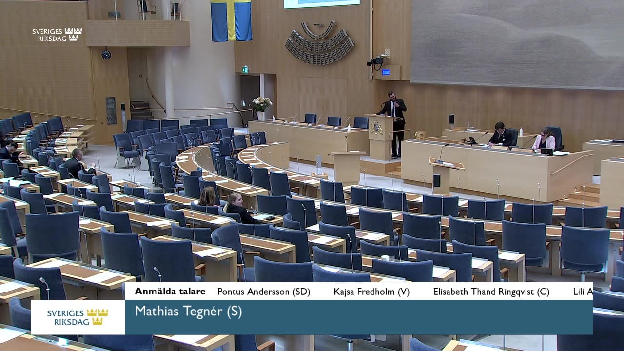 Stillbild från Allmänpolitisk debatt, Närings- och regionalpolitik
