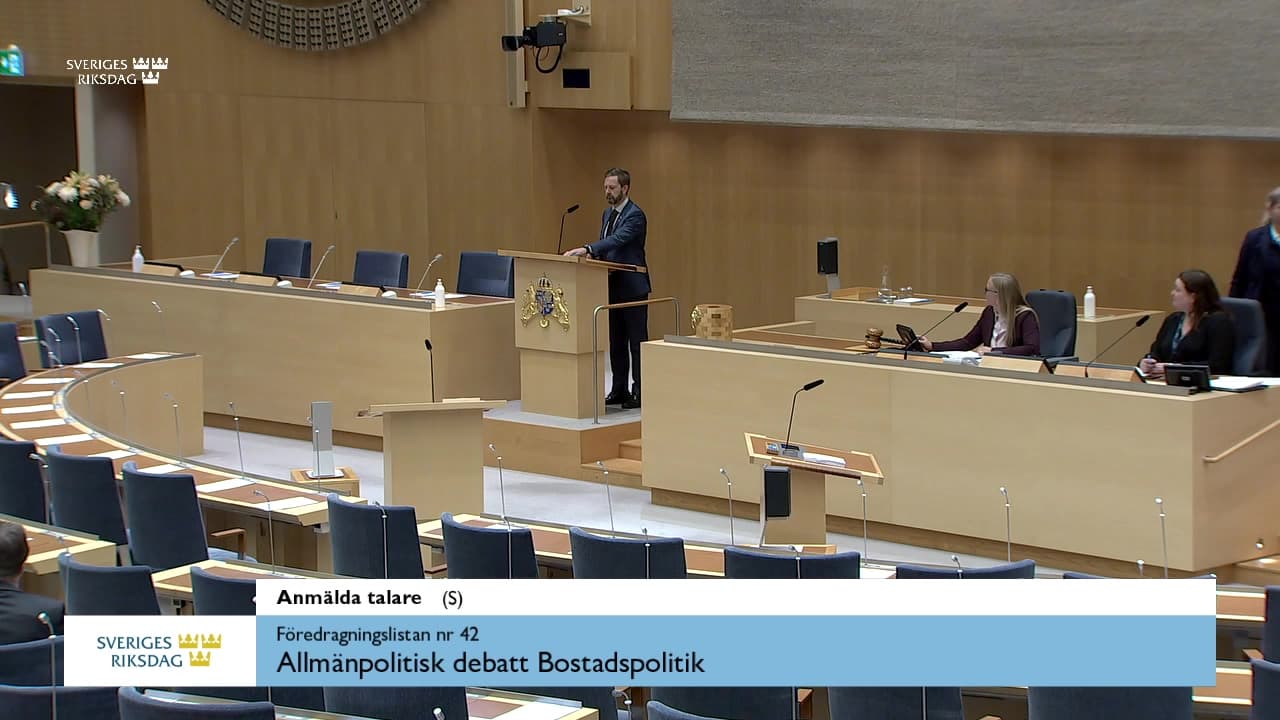 Stillbild från Allmänpolitisk debatt, Bostadspolitik