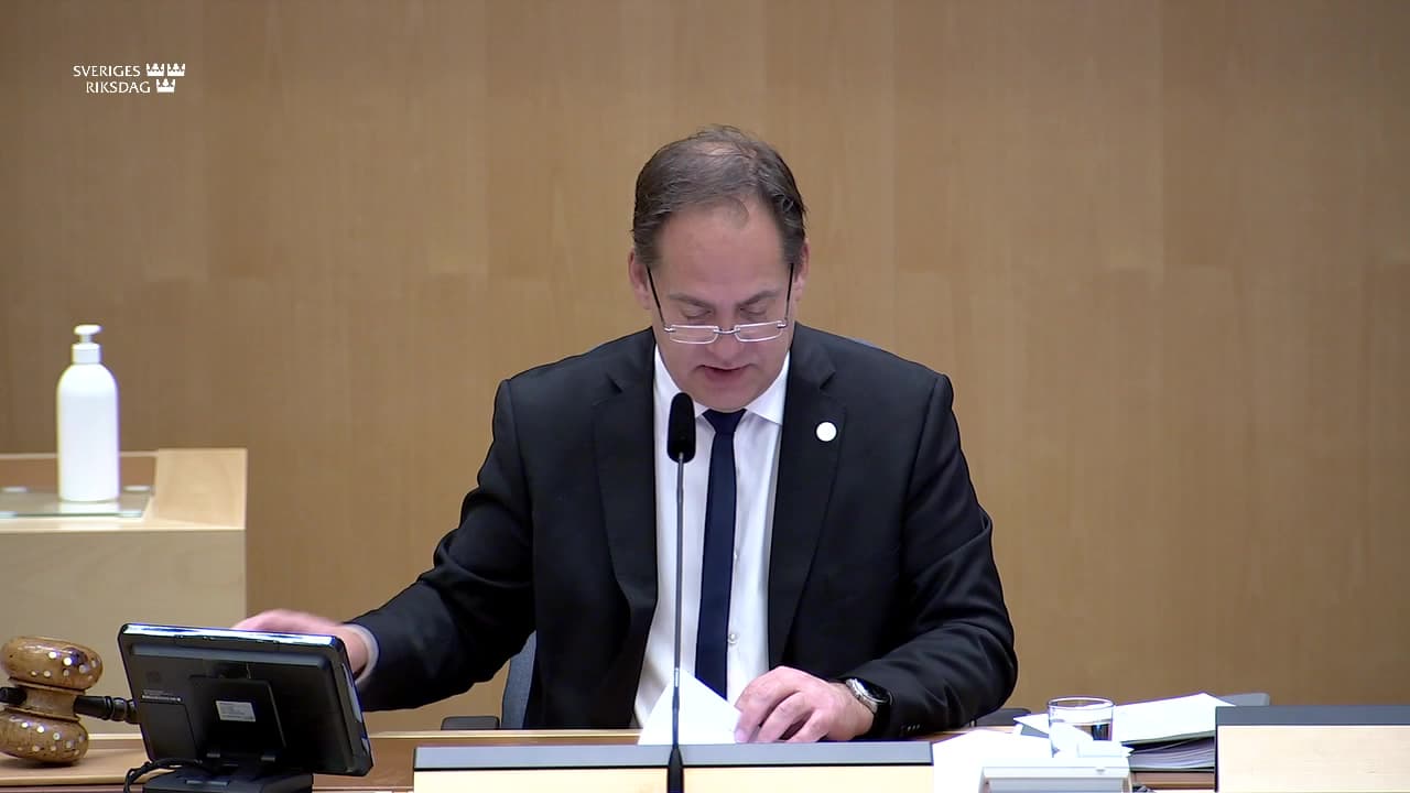Stillbild från Val, Val av ledamöter och presidium till riksdagens råd för Riksrevisionen